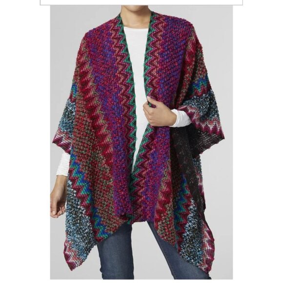 Coco + Carmen Colorful Open Front Knit Cardigan Poncho One Size - Picture 1 of 12